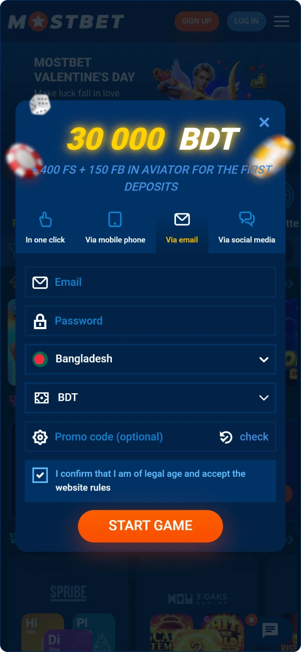Sign up for Mostbet online casino.