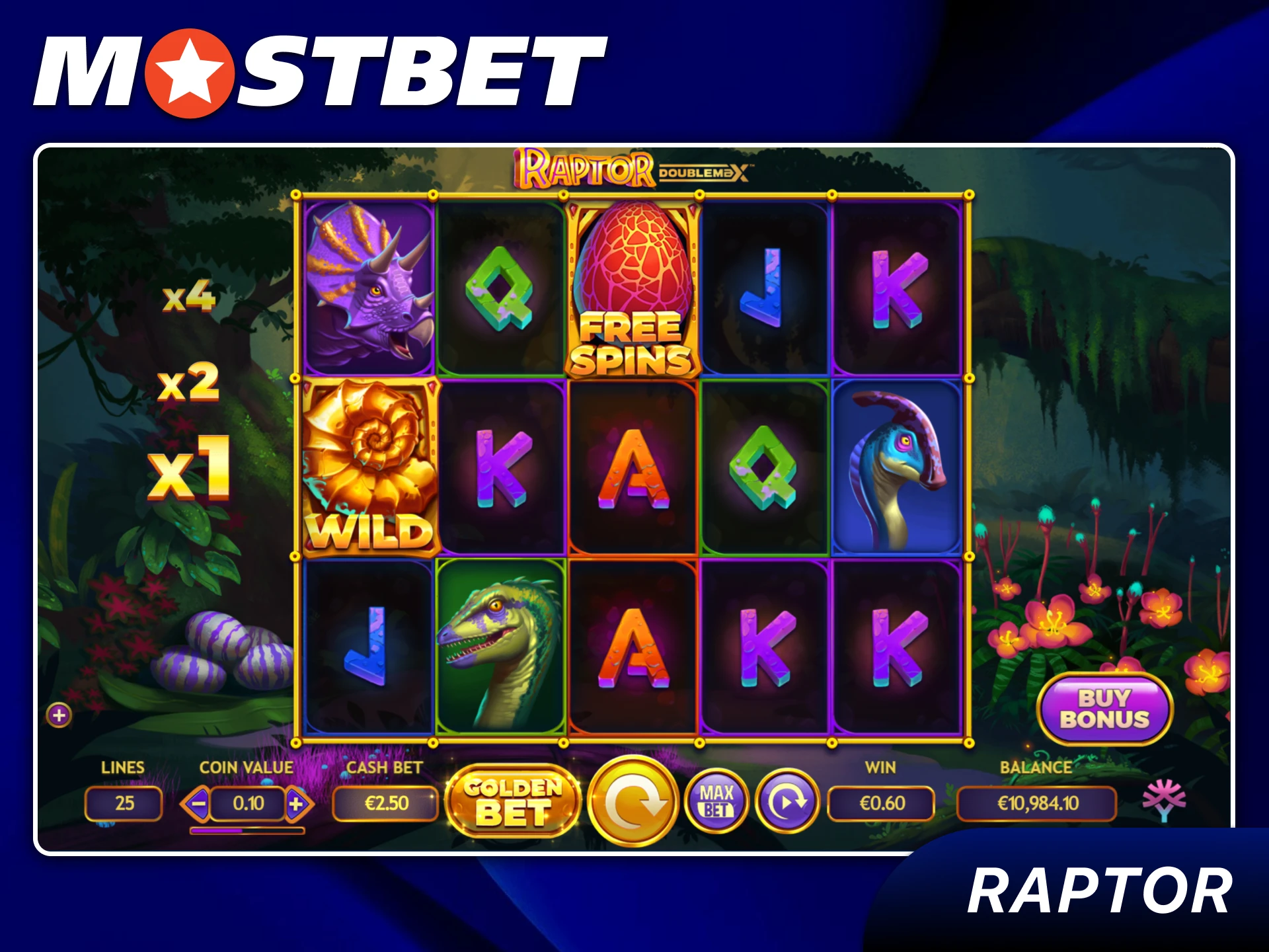 Enjoy the prehistoric themed Raptor slot game provided by the Mostbet platform.