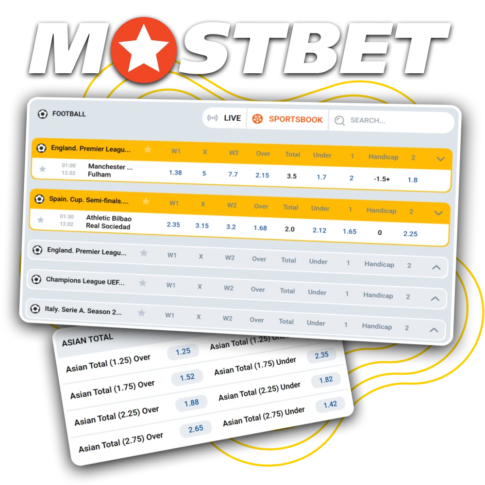 Football betting at Mostbet: online and live bets on local and other tournaments.