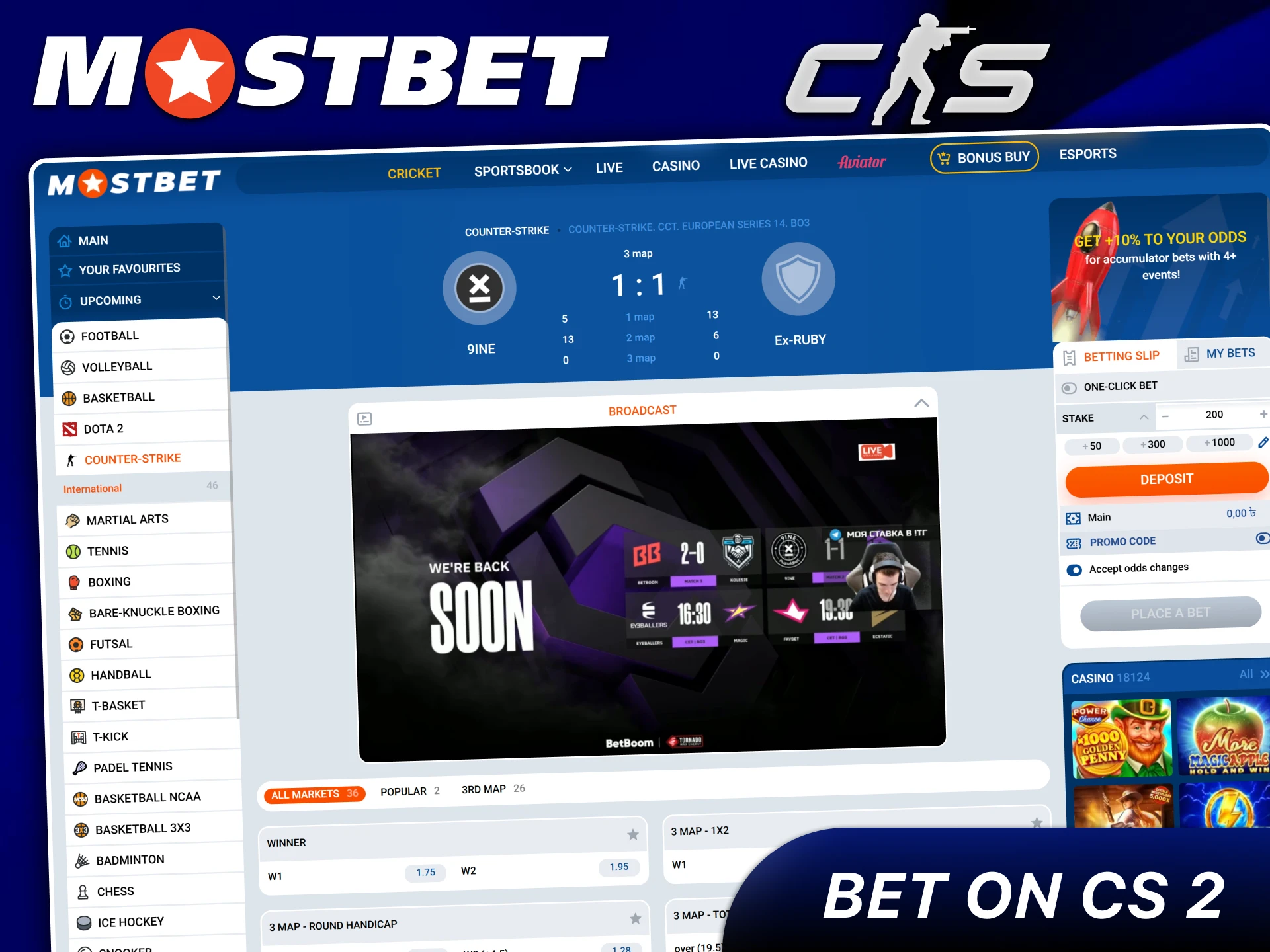 Bet on major CS 2 tournaments with Mostbet.