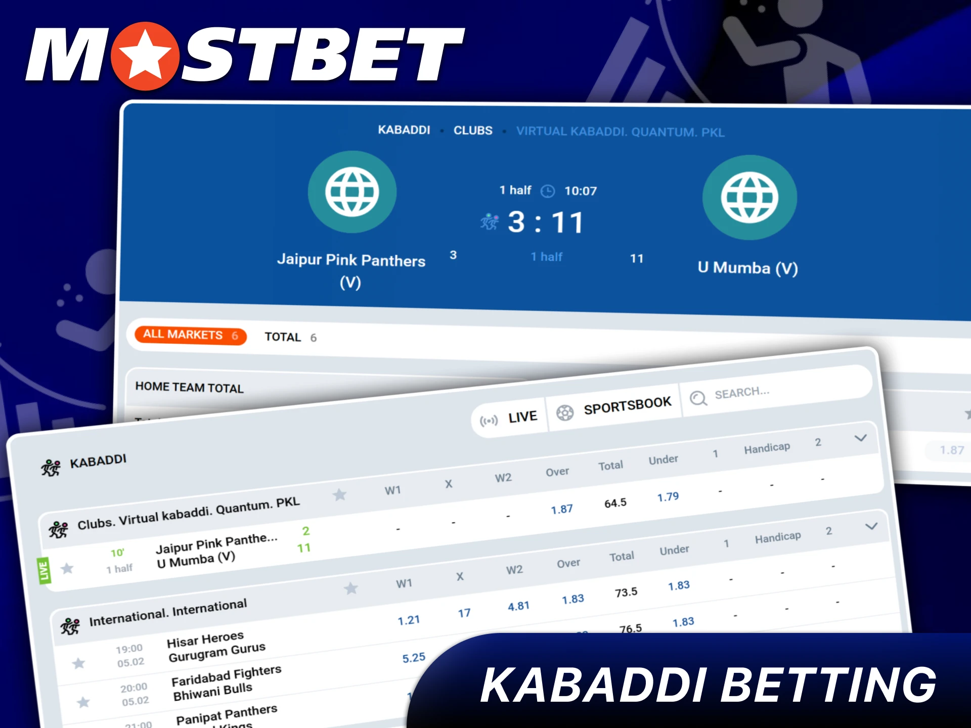 Bet on favorite local sport Kabaddi at Mostbet.