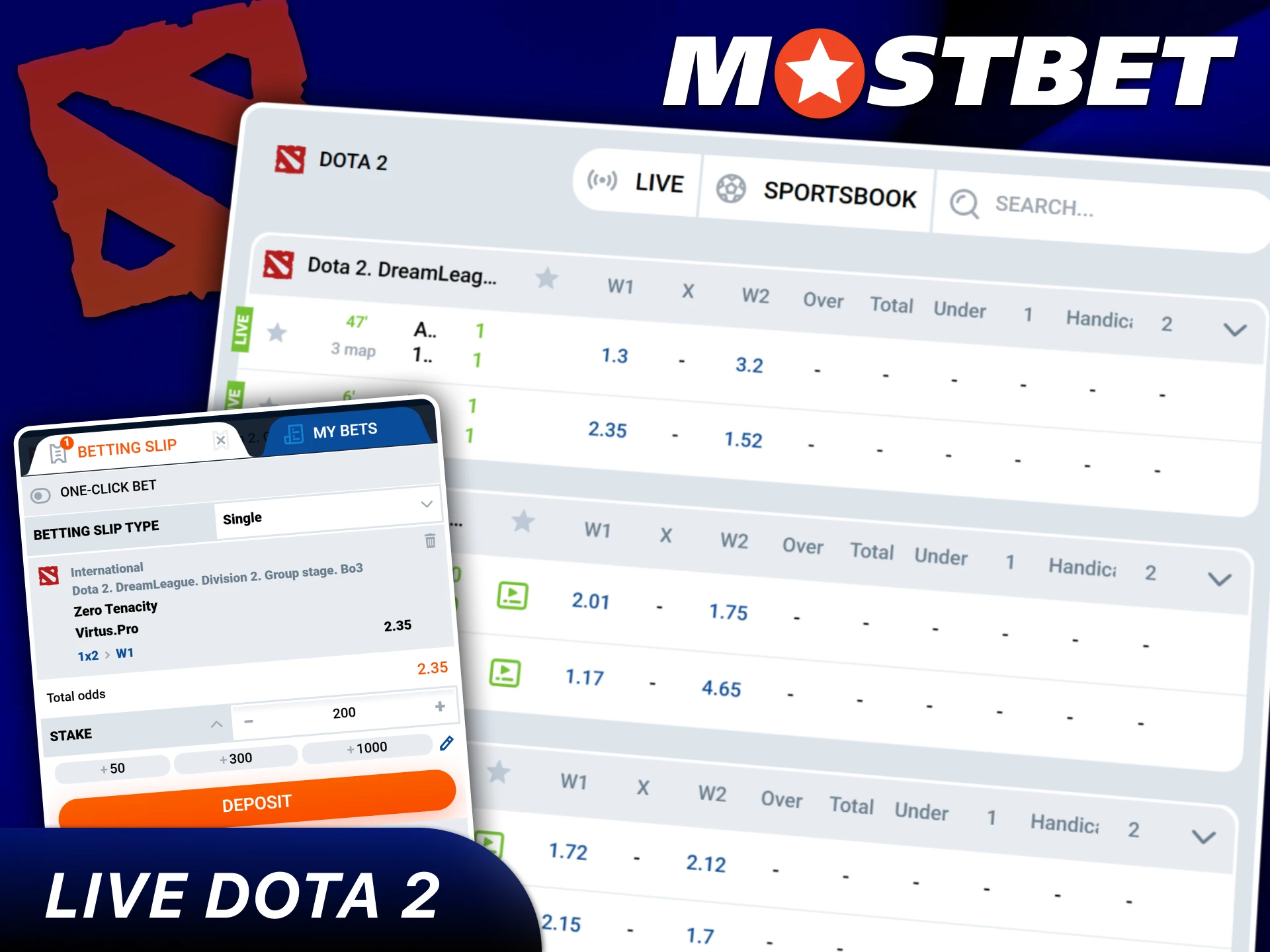 Live Dota 2 betting options available at Mostbet.
