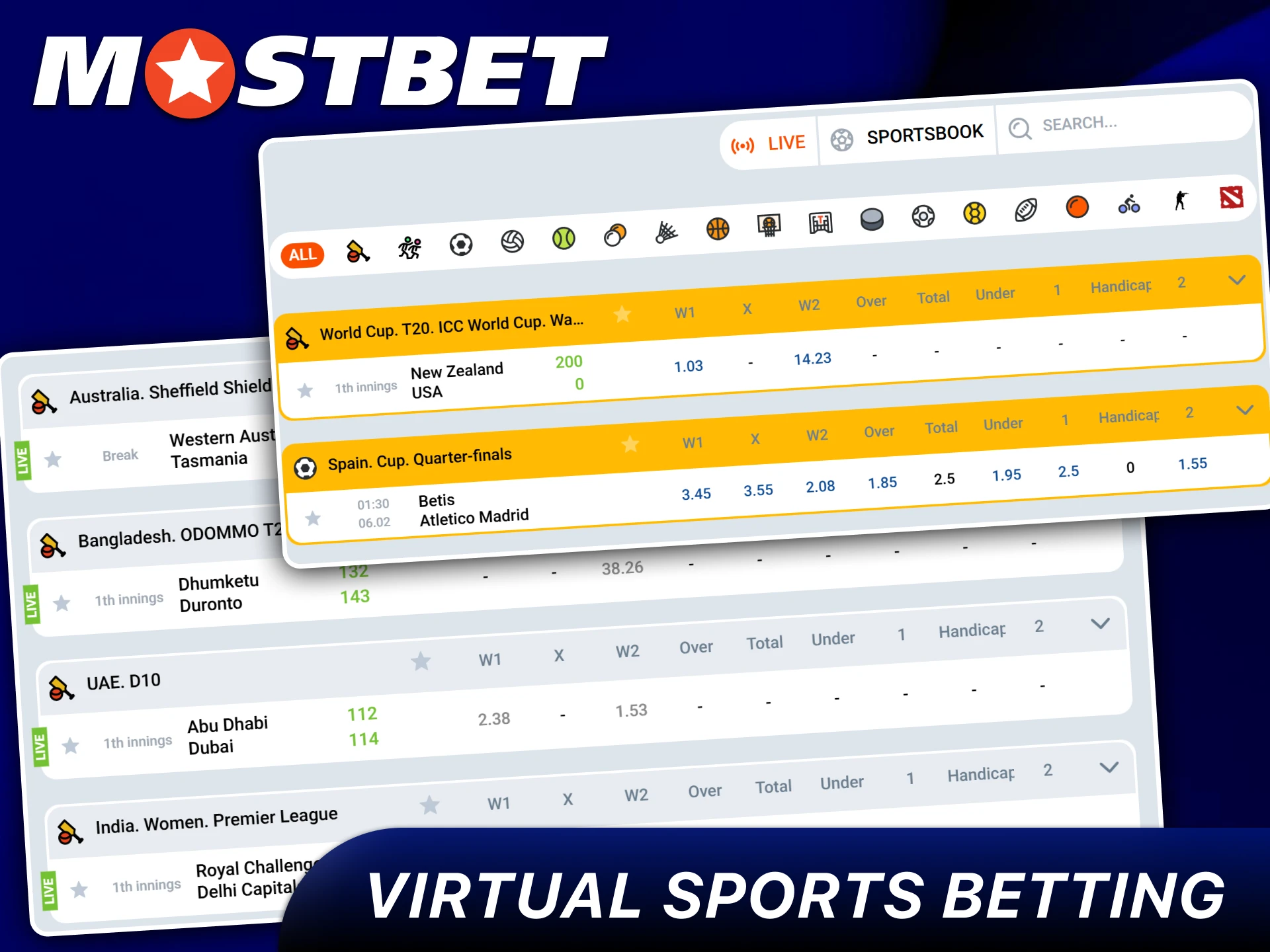 Bet on exciting Virtual Sports at Mostbet now.