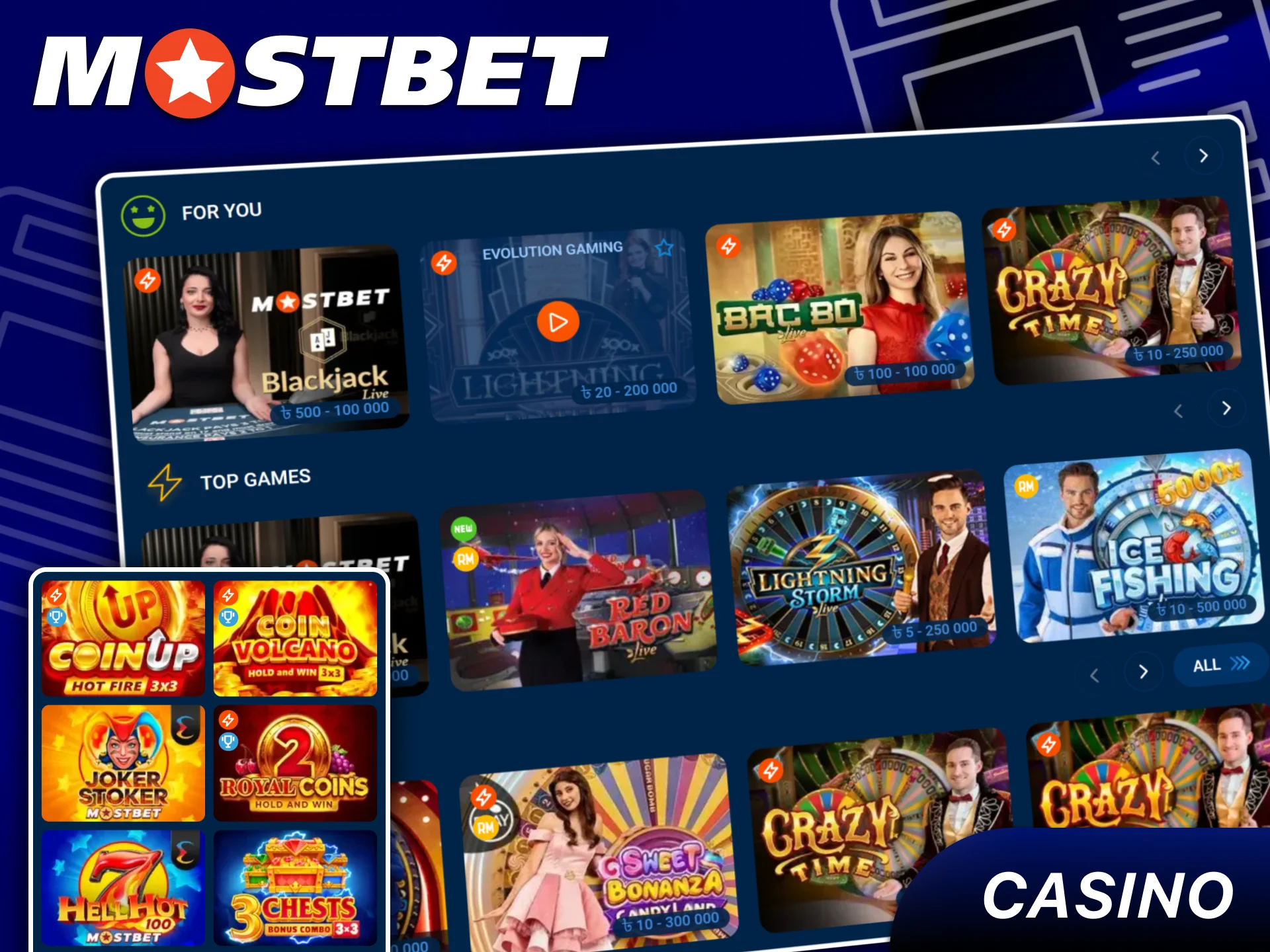 The desktop interface of the Mostbet online casino for computer users.
