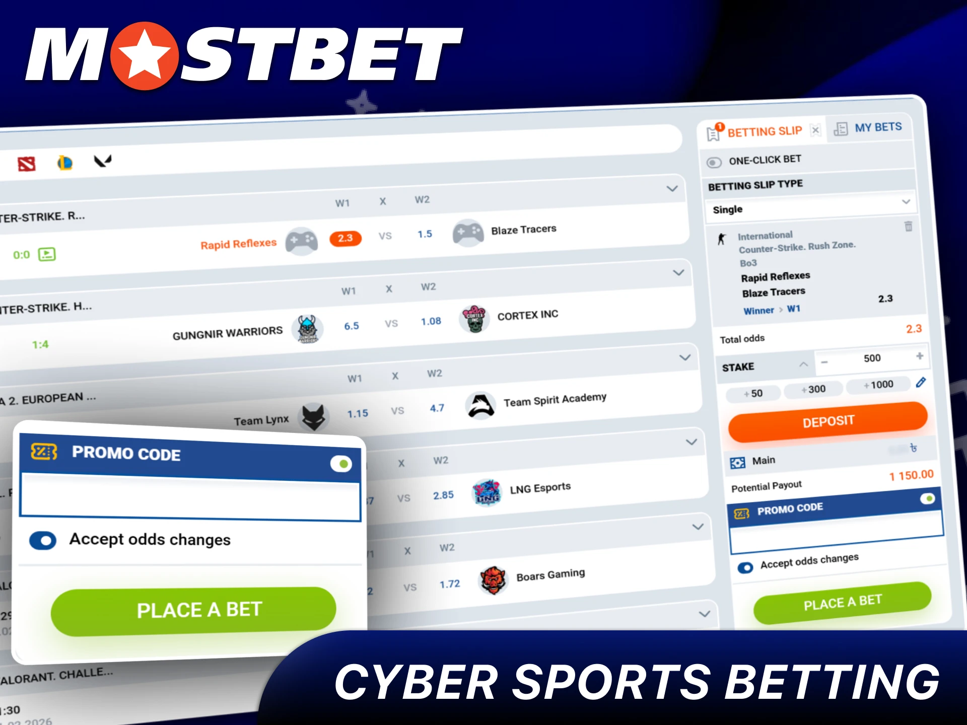 The promo code gives you an additional bonus for betting on esports.